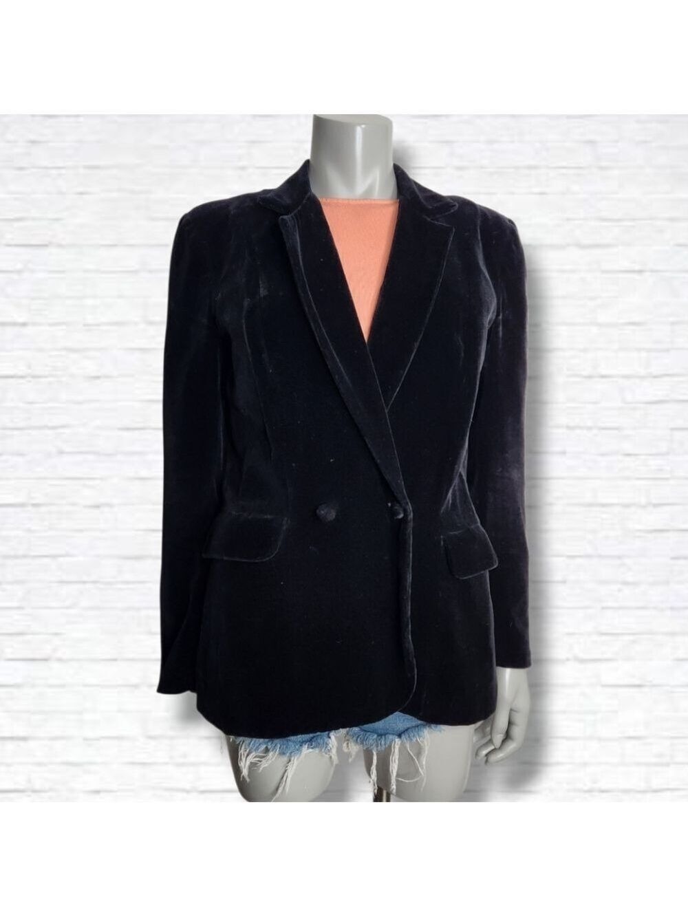 Vintage Yuki Black Velvet 2 Button Double Breast Blazer Size Vintage 12